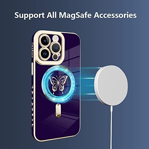 Bonoma לאייפון 13 Pro Max Case [תמיכה ב- Magsafe] דפוס פרפר ציפוי מגנטי מגן מסך מגן יוקרה מארז אלגנטי מגן מצלמה